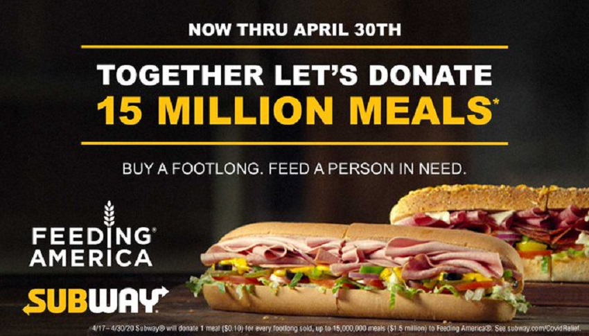 Subway donating a meal to Feeding America for every footlong purchased